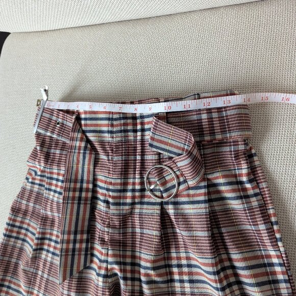 PULL&BEAR Red Lightweight Tartan/Plaid High-Waisted Belted Shorts, Size L - Picture 8 of 9